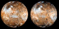 Снимки Ио, с разницей по времени в 17 лет (1979г. - слева и 1996г. - справа). В результате постоянной вулканической деятельности недр этого спутника Юпитера появились многочисленные изменения деталей поверхности.