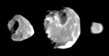 Внутренния спутники : Амальтея, Теба, Метида ( монтаж снимков зонда Галилео)