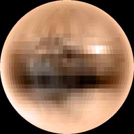 Изображение Плутона создано по результатам наблюдения с Земли изменений блеска Плутона в периоды, когда его поверхность частично закрывалась спутником Хароном